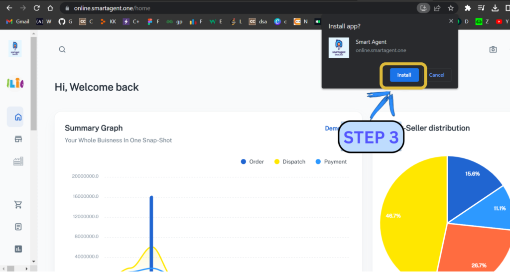 Smart Agent webpage with pop-up of install button