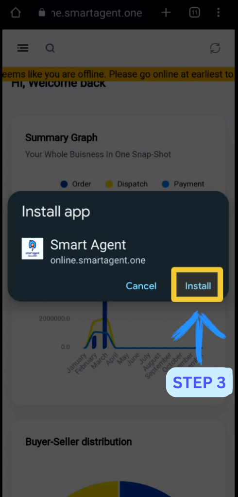 Smart Agent webpage with pop-up of Install App