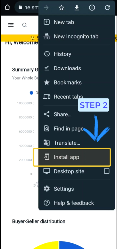Smart Agent webpage with the chrome option pop-up
