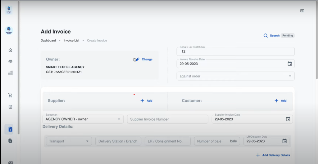 in Add invoice page specific voucher search button at top-right corner