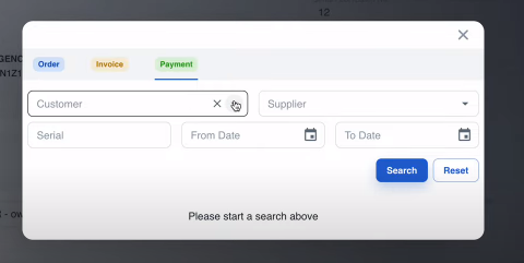 A search box to find any specific voucher with all the options 
