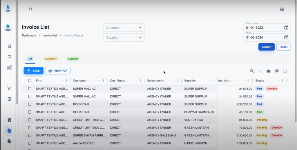 Invoice list section in Smart Agent for the new features